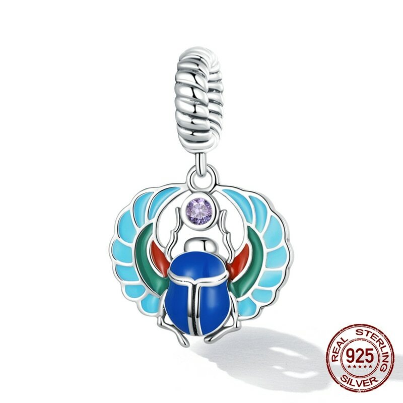 WOSTU New 925 Sterling Silver Colorful Lotus & Scarab Charm Beads Pendant for Women Fit Original DIY Bracelet Necklace Jewelry 7